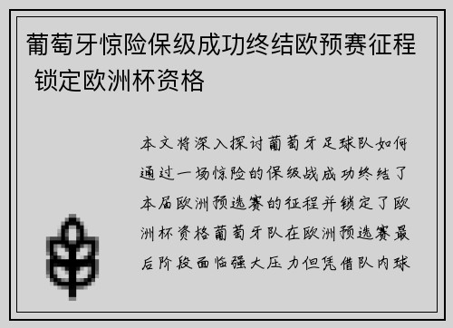 葡萄牙惊险保级成功终结欧预赛征程 锁定欧洲杯资格